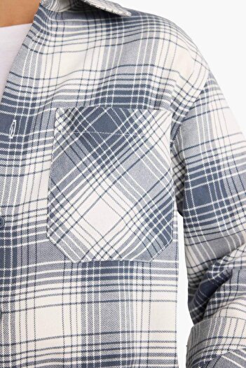 DeFacto Erkek Çocuk Oversize Geniş Kalıp Polo Yaka Kareli Flanel Uzun Kollu Gömlek G3463A825WN