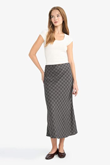 DeFacto A Form Checkered High Waist Viscose Midi Skirt G5213Ax25Wn