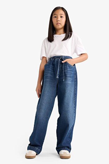 DeFacto Pantaloni de blugi pentru fete, cu talie elastică, cu potrivire largi, G2949A825WN