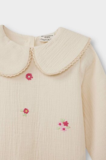 DeFacto Baby Girl Bebe Collar Floral Muslin Long Sleeve Blouse G3494A525Au