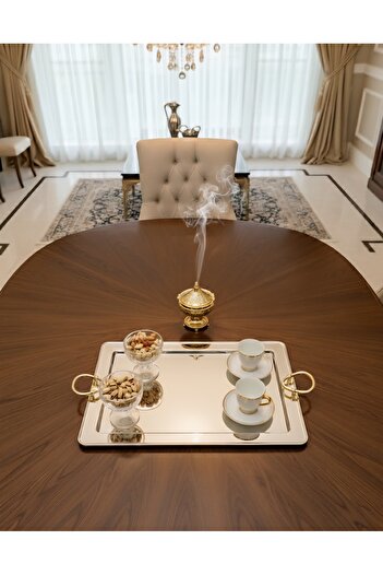 aljahwari Large 48x34cm Full Nickel Serving Tray with Gold Handle