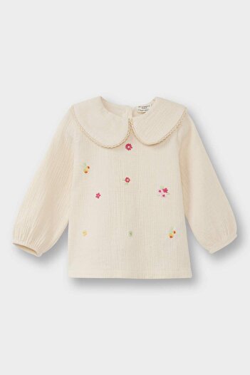 DeFacto Baby Girl Bebe Collar Floral Muslin Long Sleeve Blouse G3494A525Au