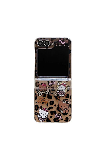Miniso For Samsung ZFilp 7 Only Case Cute Cartoon Sanrio Leopard Print Hello Kitty Card Wallet Pocket Phone