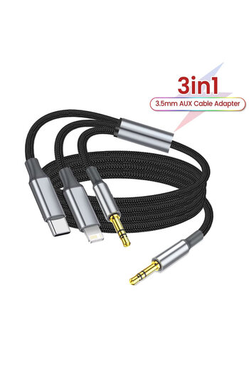 Choice 3 in 1 AUX - 115cm 3 in 1 Type C 3.5mm Jack Aux Cable To IOS Audio Cable Adapter for iPhone iPad Car
