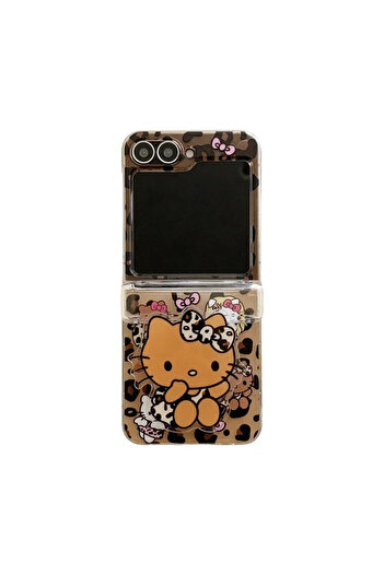 Miniso For Samsung ZFilp 7 With Holder Cute Cartoon Sanrio Leopard Print Hello Kitty Card Wallet Pocket Pho