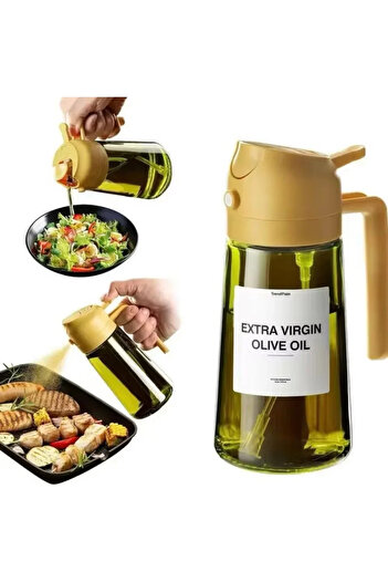 Choice yellow 2 in 1 Olive Oil Dispenser Bottle 470ml Light-Blocking Dark Oil Sprayer for Cooking for Kitch