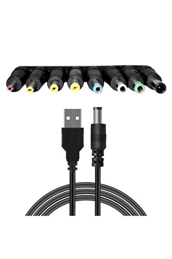 Choice ​Universal Power Cable USB to DC 5.5 * 2.1mm Jack 5V Charging Cord with 8 Selectable Connector Ti...