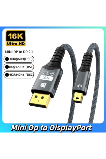 Choice 1m 16K Mini DP to DP 16K Mini DP to DisplayPort 2.1 Cable Bidirectional Transmission 16K@60Hz (DSC)