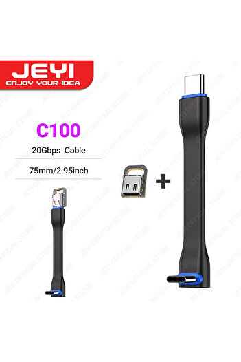 JEYI 7.5cm Black and buckle 20Gbps 90° USB Cable C to C PD 3A 60W 75MM Mobile Power USB-C Cable for