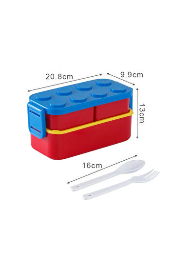 Choice Blue Lid 1300ml-A 1050/1300ML Building Block Lunch Box with Tableware Portable Double Layer Bento Bo