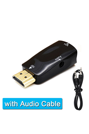 Choice أسود مع كابل HDMI متوافق مع محول ذكر إلى أنثى VGA مع مقبس صوت 3.5 مم عالي الدقة 1080 بكسل لـ