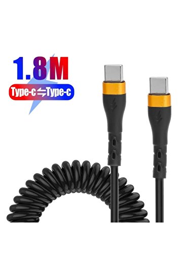 Choice Gold-1.8m USB Type C PD 120W Car 5A Fast Charging Type C to Type C Spring Telescopic Cable For iPhon