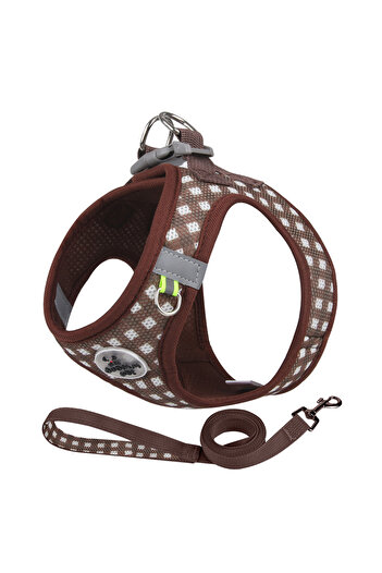 Choice S Coffee Kitten chest Strap Fresh plaid kitten leash anti-break Adjustable reflective pet chest stra