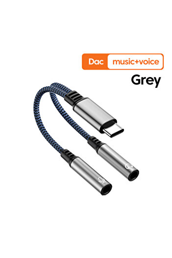 Choice Grey A 2 IN 1 Type-C to Dual 3.5mm Headphone Audio Aux Adapter Jack Sound Card Interface Headphone M