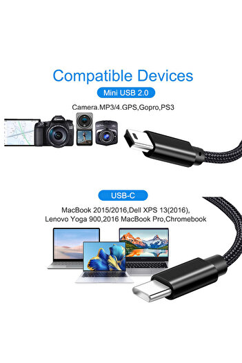Choice 0.5m black USB Type C to Mini USB Adapter Cable for Camera MP3 MacBook Pro USB-C to Mini-B Charging
