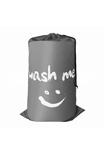 Choice gray Smile Shape Nylon Laundry Bag Wash Me Travel Storage Pouch Machine Washable Dirty Clothes Organ