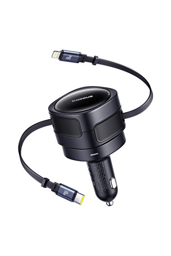 Baseus 60W Type C iP 60W Car Charger USB-C Type-C IP Dual Retractable Cable PD QC SCP AFC PPS Fast