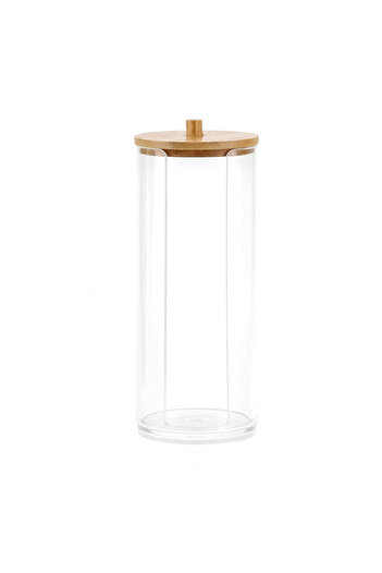 Choice 2L Clear Cotton Ball Pad Swabs Make Up Pads Dispenser Holder Organizer Container with Wood Lid Multi