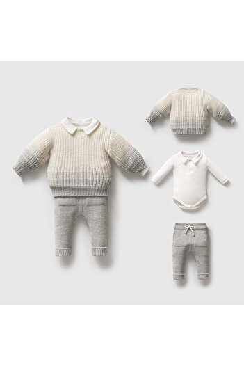 LOVE MAXX Selani̇K Knitted Sweater Set (Top and Bottom) Gray