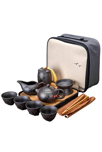 Choice D 10PCS Purple Clay Kung Fu Tea Set Chinese Tea Set Porcelain Tea Cup Set Teapot Tea Cup Portable T.