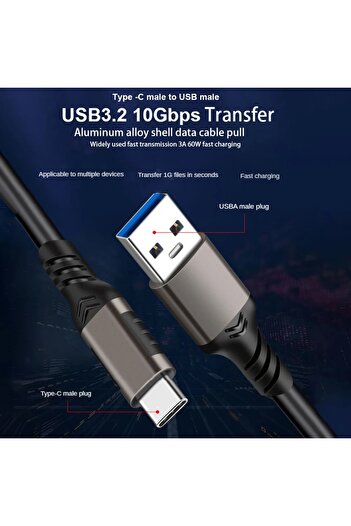 Choice 2m USB3.2 Gen2 10Gbps Cable USB 3.0/3.1/3.2 Cable USB A to USB Type C Data Transfer SSD Hard Disk Ca
