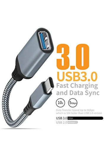Choice كابل تمديد رمادي قابل للإزالة من النوع C إلى USB 3.0 ذكر إلى أنثى للهاتف المحمول والكمبيوتر اللوحي