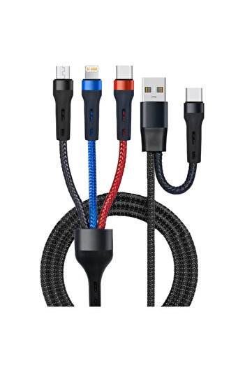Choice Black 240W 3 In 1 Fast Charging Cord For Micro USB Type C Charger Cable 1.2m Multi Usb Port Multiple