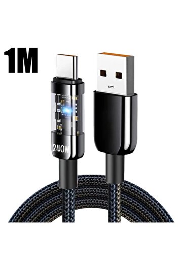 Choice 1m 240W Type C Phone Fast Charge Data Cable USB PD Nylon Braided LED Lighting Quick Charge 3.0 Data