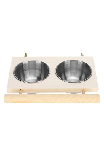 Choice as picture Bird Feeder Stainless Steel Pet Parrot Feeding Bowl with Wooden Stand Feeding Watering Su