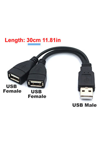 Choice كابل تمديد USB 2.0 مقسم Y بطول 30 سم من 1 ذكر إلى 2 أنثى، محول طاقة للكمبيوتر الشخصي والسيارة