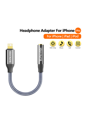 Choice USB-A/Type-C/Micro USB/Lightning to Audio/Video 0.12m grey SUNKANDI Lightning to 3.5 mm Headphone J