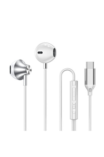 Choice White Type-C 9D Bass Stereo Type C 3.5mm Headphones Volume Control Headset with Mic Wired Earbuds Fo
