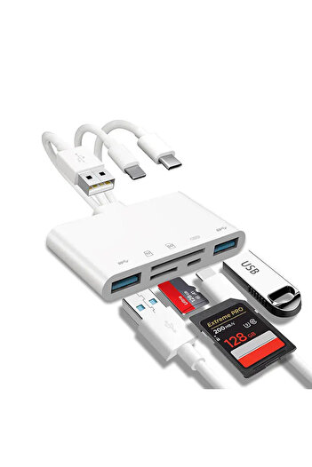 Choice 8-in-1 8-in-1 Universal Card Reader SD/TF Slots USB3.0/Type-C/Ligting OTG Camera Adapter for Android