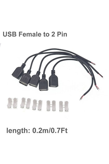 Choice USB Female 0.2m 5pcs DC 2 Pin USB Power Cable USB Male Female to 2 Core Extension Cord For 5V Equipm