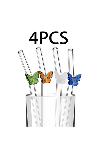 Choice 4PCS Mixed GBWB Cute Butterfly Straw Pretty Reusable Glass Tube Dishwasher Safety Durable Straws Fo