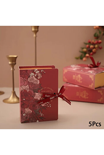 Choice 13x9x4.5cm 5PCS Claret 5Pcs Book Shape Gift Box Ith Ribbon Paperboard Candy Chocolate Present Packag