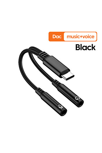 Choice Black A 2 IN 1 Type-C to Dual 3.5mm Headphone Audio Aux Adapter Jack Sound Card Interface Headphone