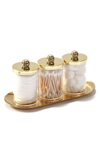 Choice 3pcs and tray 2/3 Pack Qtip Holder Bathroom Set with Golden Tray Organizer Acrylic Plastic Apothecar