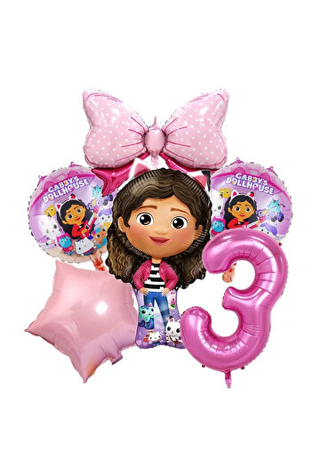 Miniso 1pack 6pcs Gabby Dollhouse Cats Birthday Decoration Background Cartoon Aluminum Foil Balloon Disposa