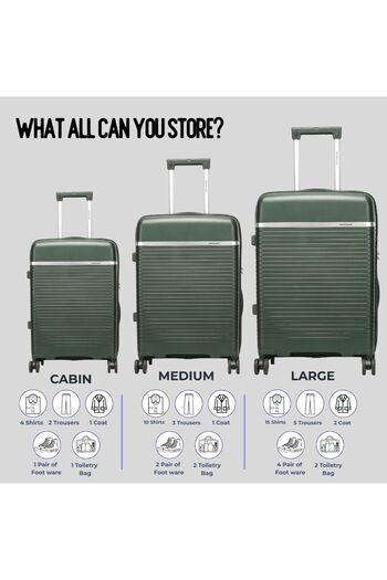 British Traveller 3-Piece Polypropylene Luggage Set | 20”, 24”, 28” Lightweight Suitcases - Dark Green