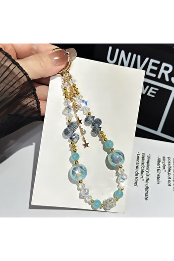 Choice Blue For Light Luxury Crystal Mobile Phone Chain Beaded Short Wrist Chain Fashion Butterfly Pendant
