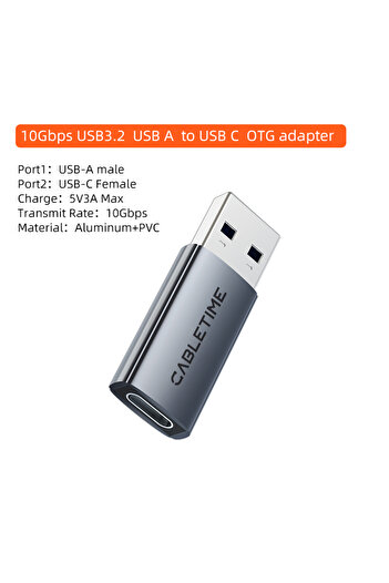 Choice USB3.2Gen2 to Type-c CABLETIME USB A to USB C Adapter USB 3.2 OTG Gen 2 10Gbps Adapter Charging & Sy