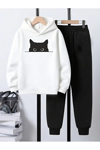 CACTUS COLLECTION Hooded Sweatshirt Children's Bottom Top Set 3 Thread Cotton Astronaut Cat
