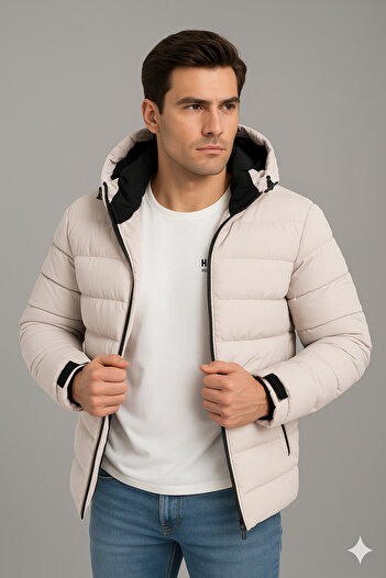 blayn jeans Erkek siyah içi polar Kapüşonlu Şişme günlük ve spor Mont | Kışlık, Rahat ve Suya Dayanıklı