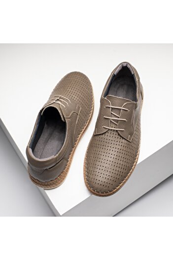 BMoD Grey genuine leather men's casual shoes with laces and perforations MOD13646