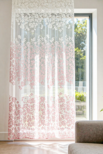 Premier Home Tulle Curtain Panel White Pink 140X295