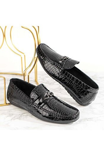 BMoD Black men's loafers with glossy look and metallic detail MOD09048