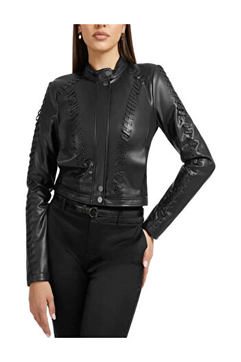 Guess Guess imitation leather jacket, black