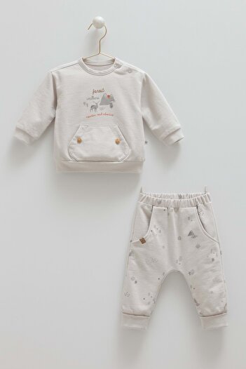Caramell Cool Mountain Kangaroos Pocket Detail Bottom Top Set Gray