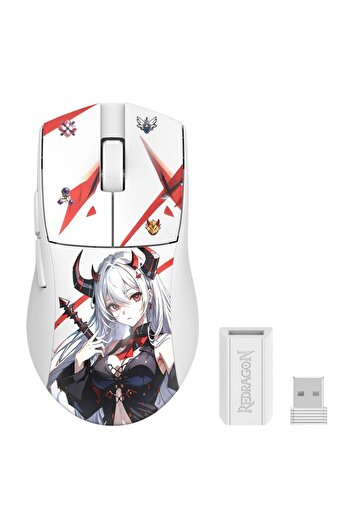 REDRAGON Mouse de gaming wireless bluetooth cu fir K1ng Pro 1K alb Anime